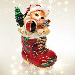 【三卡寶精品】歡樂聖誕節-貓與聖誕鞋晶鑽(珠寶盒)