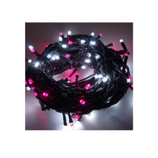 【聖誕裝飾特賣】100燈LED燈串聖誕燈-粉紅白光黑線(附控制器跳機 高亮度又省電)