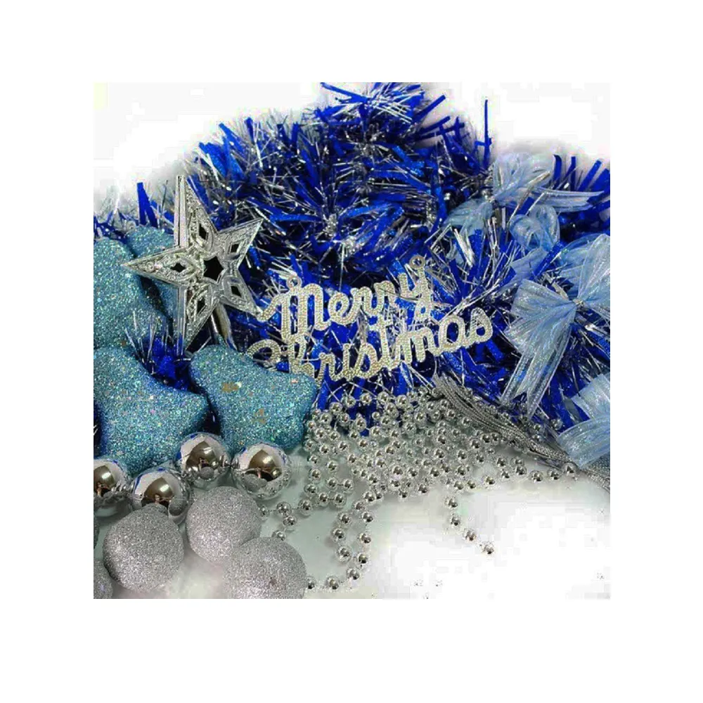 【聖誕裝飾特賣】聖誕裝飾配件包組合-藍銀色系(4-5呎樹適用 不含聖誕樹 不含燈)