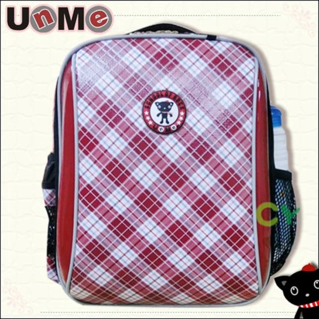 【UnMe】MIT超輕格菱後背書包 兒童書包(紅格/低年級110CM以上適用)