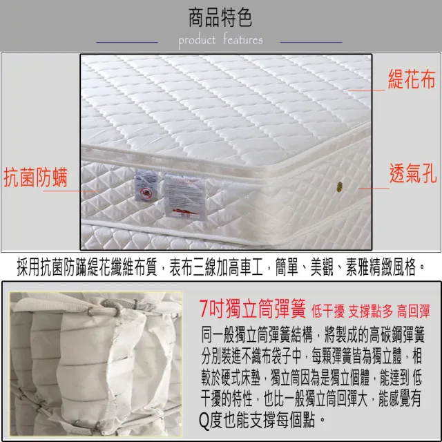 【ESSE御璽名床】抗菌防蹣三線加高獨立筒床墊-5尺(雙人尺寸)