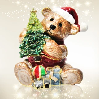 【三卡寶精品】歡樂聖誕節-小熊抱聖誕樹晶鑽(珠寶盒)
