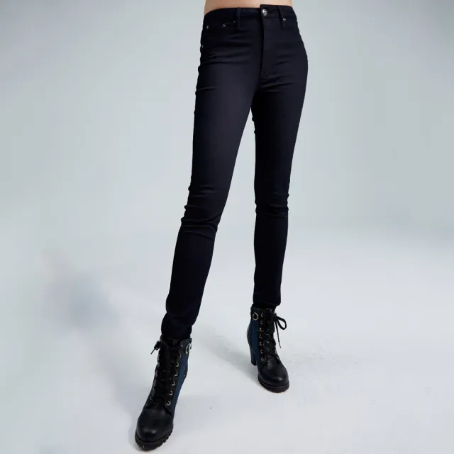 【BOBSON】女款高腰緊身牛仔褲(藍黑8076-52)