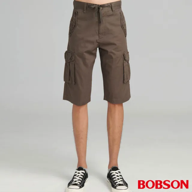 【BOBSON】男款貼袋短褲(墨綠190-41)
