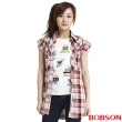 【BOBSON】女款經典格紋短袖襯衫(紅白格22129-13)