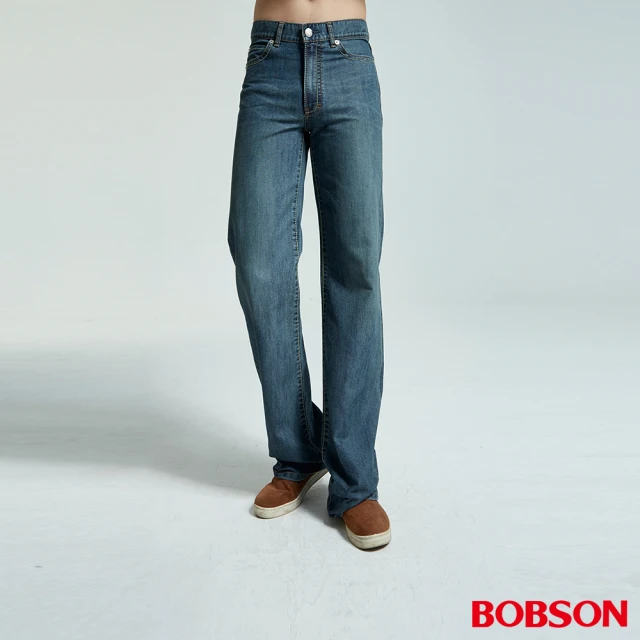 【BOBSON】男款小尻革命大直筒牛仔褲(藍53)