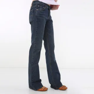 【BOBSON】女款中腰45度斜紋布面貓鬚痕喇叭牛仔褲(909-53)