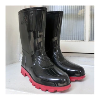 【Sanho 三和牌】MIT典雅半筒雨靴/雨靴 休閒防水鞋(率性黑/台灣製造 現貨)