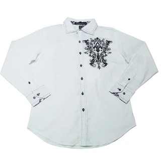 【摩達客】美國進口潮時尚設計 Victorious  花紋刺繡白色長袖襯衫