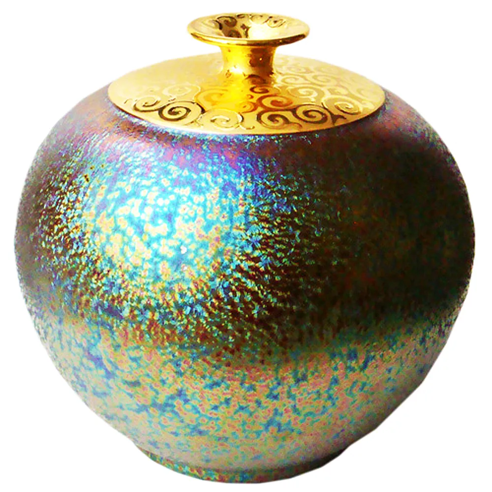開運陶源】郭明本-錳七彩結晶釉鎏金聚寶盆花瓶(大圓球瓶) - momo購物網