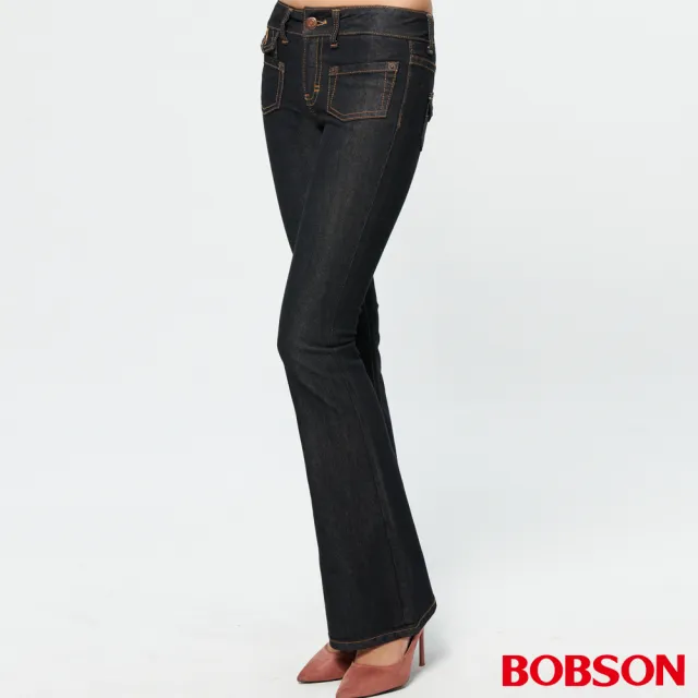 【BOBSON】女款低腰貼口袋中喇叭牛仔褲(9012-87)