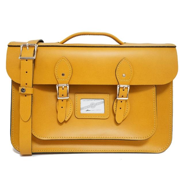 【The Leather Satchel Co.】15吋 英國手工牛皮劍橋包 手提包 肩背包 側肩包 後背包 多功能三用包(芥黃)