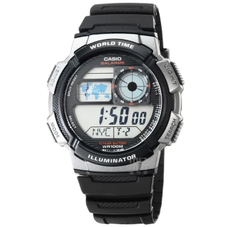 【CASIO】日系卡西歐多時區鬧鈴電子錶-黑(AE-1000W-1B 公司貨)