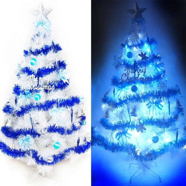 【摩達客】台灣製-10尺/10呎-300cm特級白色松針葉聖誕樹(含藍銀色系/含100燈LED燈6串/附控制器)