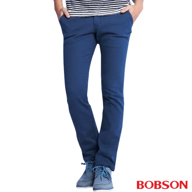 【BOBSON】男款低腰彈性直筒褲(藍50)