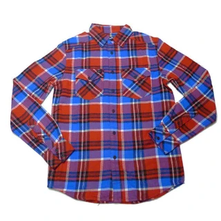【摩達客】美國進口知名時尚休閒品牌Fox  紅藍方格紋長袖襯衫