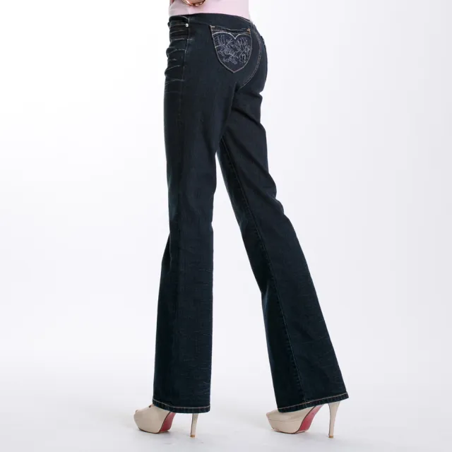 【BOBSON】女款蕾絲狀刺繡小喇叭褲(9084-52)
