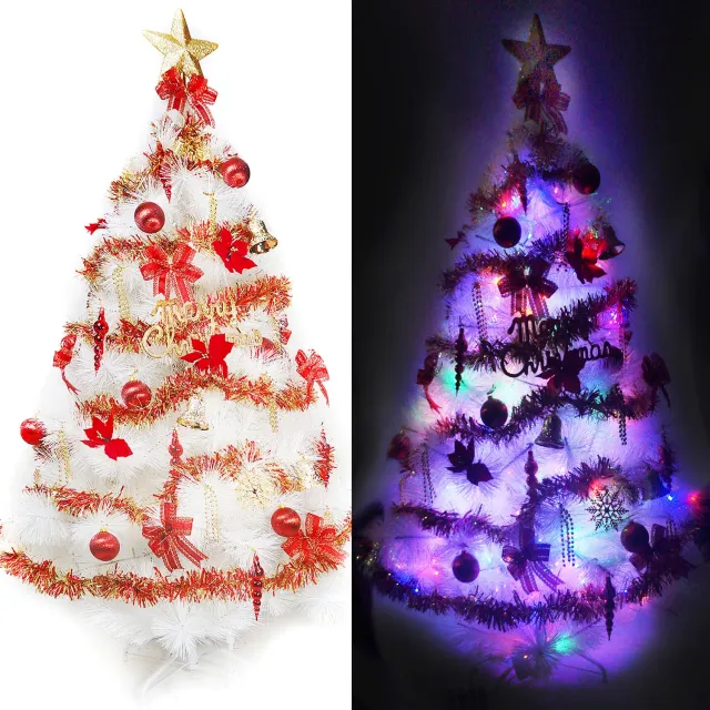 【摩達客】台灣製15尺/15呎 450cm 特級白色松針葉聖誕樹(含紅金色系/含100燈LED燈彩光9串/附控制器跳機)