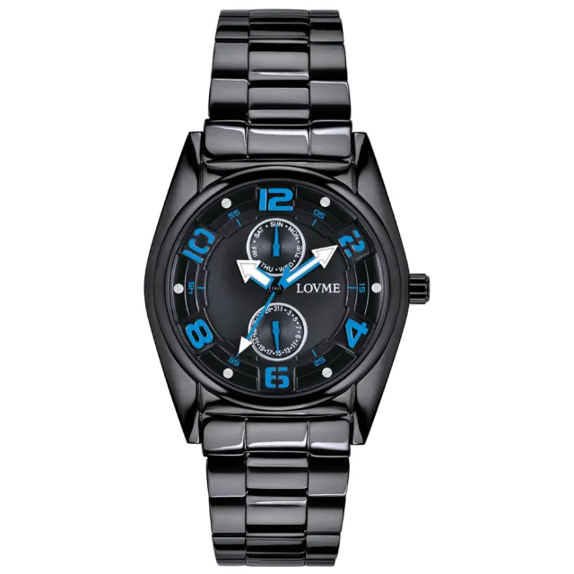 【LOVME】彩色三角指針時尚潮流腕錶-黑x藍(VS0777M-33-3B1)
