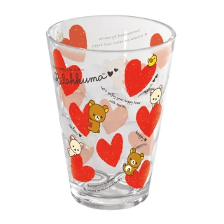 【San-X】拉拉熊紅粉愛心系列透明立體塑膠水杯。紅愛心
