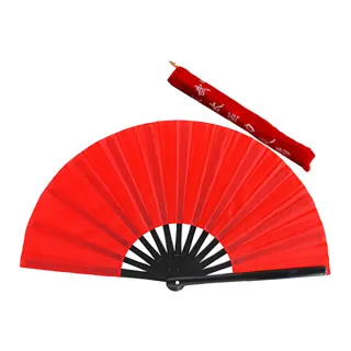 【輝武】武術用品-全竹骨易開合-黑骨素面紅太極扇(1把)