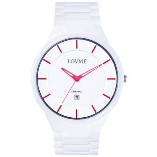 【LOVME】Concise陶瓷時尚腕錶-白x紅刻度(VC0288M-22-251)