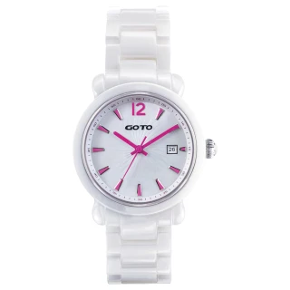 【GOTO】Aurora 陶瓷時尚腕錶-白x桃刻度(GC0167M-22-HF1)