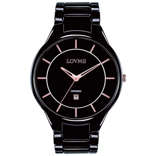 【LOVME】Concise陶瓷時尚腕錶-黑x玫瑰金刻度(VC0288M-33-341)