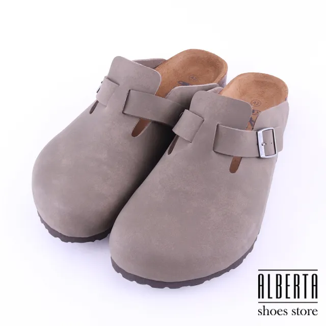 【Alberta】MIT台灣製高質感皮革男版半包鞋 懶人鞋(牛灰)