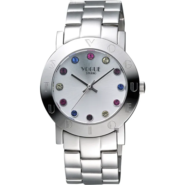 【VOGUE】繽紛彩色晶鑽手錶-銀/36mm(2V1407-121S-S)