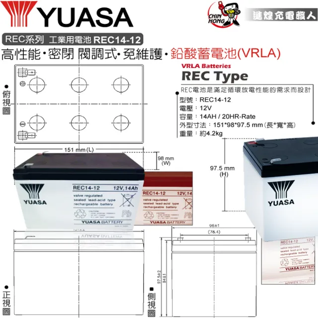 【CSP】YUASA湯淺 REC 14-12 12V 14AH 電動代步車(REC14-12鉛酸電池)