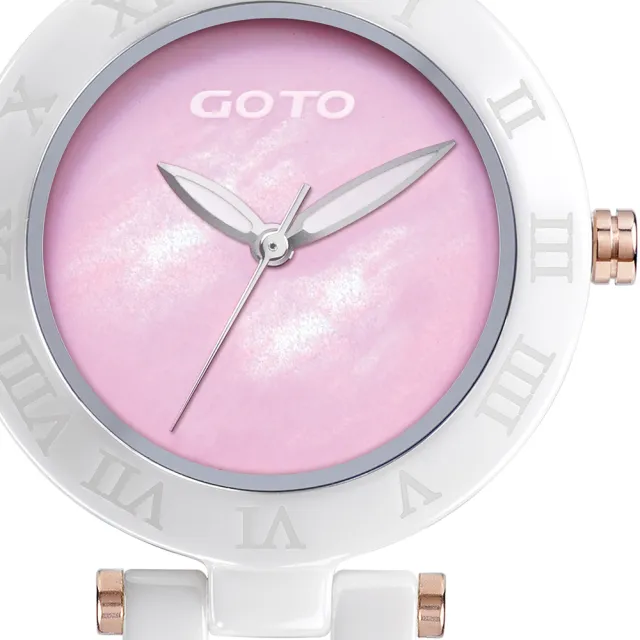 【GOTO】浪漫迷情時尚陶瓷手錶-白x粉(GC0368L-22-P21)