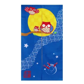 【棉花田】月光貓頭鷹日式印花長門簾(85x160cm)