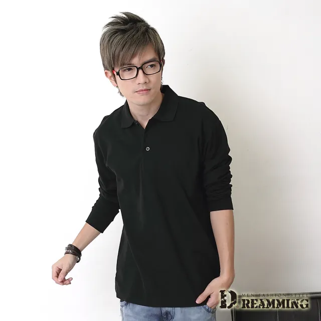 【Dreamming】美式素面網眼長袖POLO衫(共二色 S-5L)