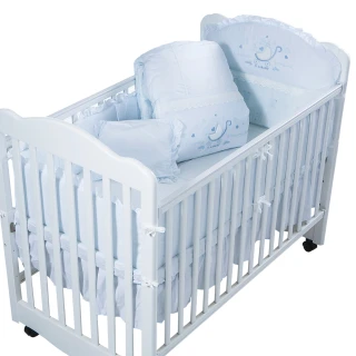 【美國 L.A. Baby】金典米蘭堡純棉七件式寢具組（M）(MIT 藍色/粉色/米黃色)