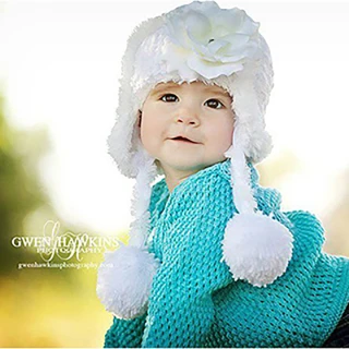【美國Jamie Rae】女寶寶/女童100%保暖刷毛棉帽_白色保暖棉帽+優雅白玫瑰(JRWHR04)