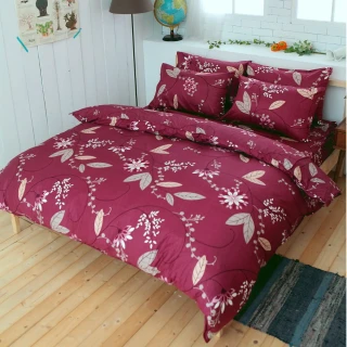 【Lust 生活寢具】普羅旺紅 100%純棉、雙人5尺精梳棉床包/枕套/薄被套6X7尺組、台灣製