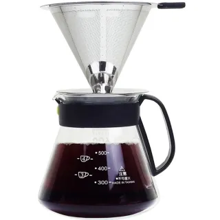 【咖啡沖泡組】316不銹鋼大濾杯x1+台玻600ml咖啡壺x1-塑膠把 /泡咖啡/泡茶濾杯/手沖咖啡濾(隨機2入)