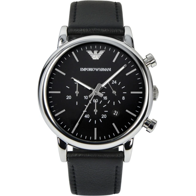 【EMPORIO ARMANI】Classic 城市時尚三眼計時手錶-黑/46mm(AR1828)