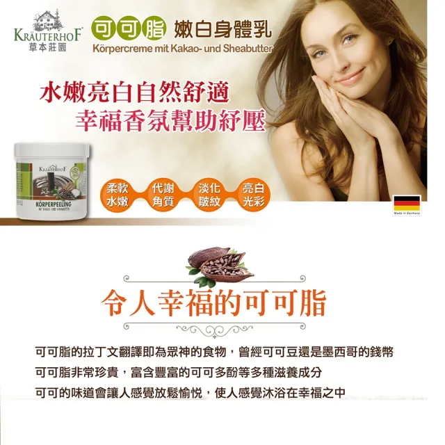 【德國 草本莊園KRAUTERHOF】可可脂嫩白身體乳 250ml(保濕鎖水 淡化細紋 代謝角質)
