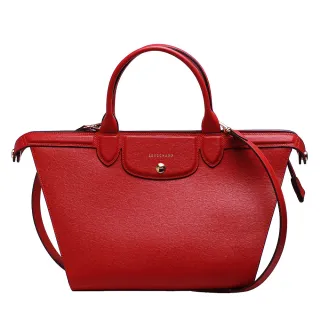 【LONGCHAMP】LE PLIAGE Heritage牛皮手提斜背微笑包(胭脂紅1207813-030)