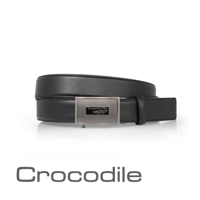 【Crocodile】雙11 鱷魚皮件 自動扣皮帶 男士真皮皮帶 35mm寬版-0101-25007-01-黑色(自動皮帶推