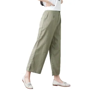 【RH】棉麻彈性褲頭薄款寬鬆8分闊褲(透氣涼爽全尺碼S-4L)