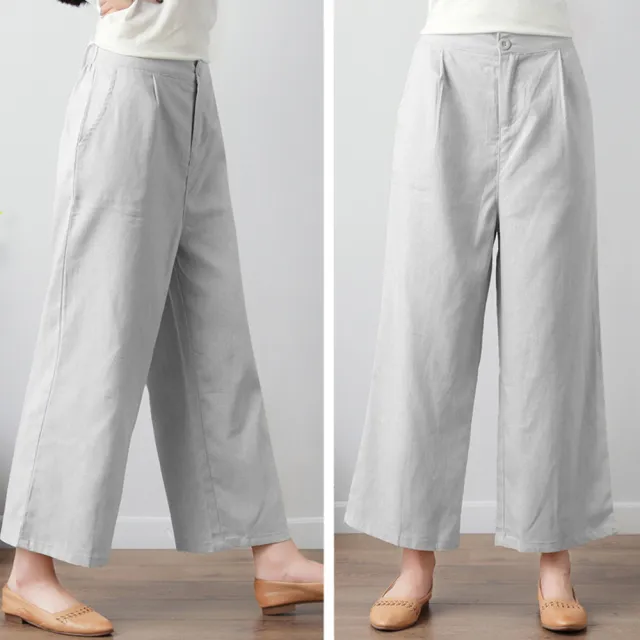 【RH】棉麻彈性褲頭薄款寬鬆8分闊褲(透氣涼爽特價199出清活動中)