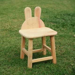 【MU LIFE 荒木雕塑藝品】可愛動物無垢檜木兒童椅(兔兔)