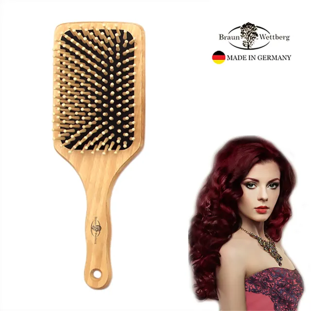 【BRAUN WETTBURG 珀薇】德國製 好好握方形圓珠大木齒氣墊梳(氣墊梳/梳頭按摩美容/10週年慶)