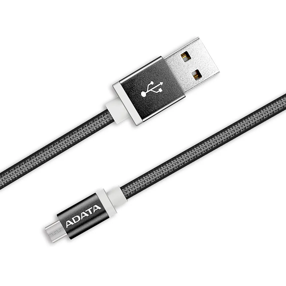 【ADATA 威剛】2.4A USB-A to microUSB 1m 鋁合金充電傳輸線 雙向USB(曜岩黑/編織線身)