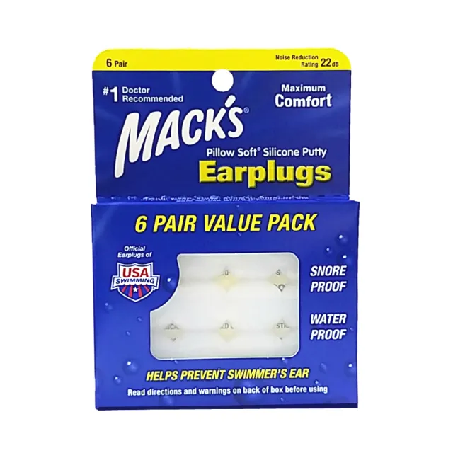 【Macks】美國 成人矽膠耳塞 6副裝 防噪音 飛行 游泳 適用