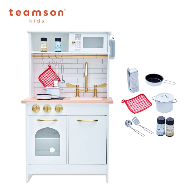 【Teamson】波士頓木製家家酒兒童廚房玩具(經典白金)
