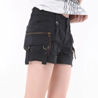 【BOBSON】女款銅色拉鍊短褲(黑153-88)